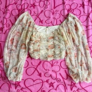 Free People Lilia top tea combo mesh ruched size Large EUC